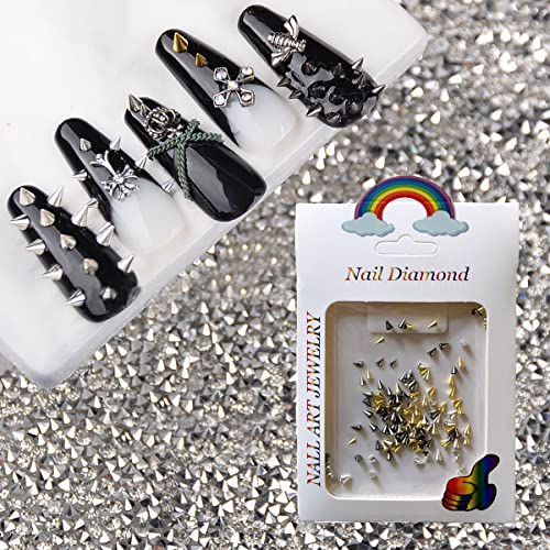 100Pcs Unique Cone Nail Art Studs, 3D Chrome Conic Nail Charms, Punk Vintage Mixed Shapes Nail Accessories, Mixed Color Gothic Retro Nail Rhinestones for DIY Nail Art Designs Supplies (Mixed Cone)