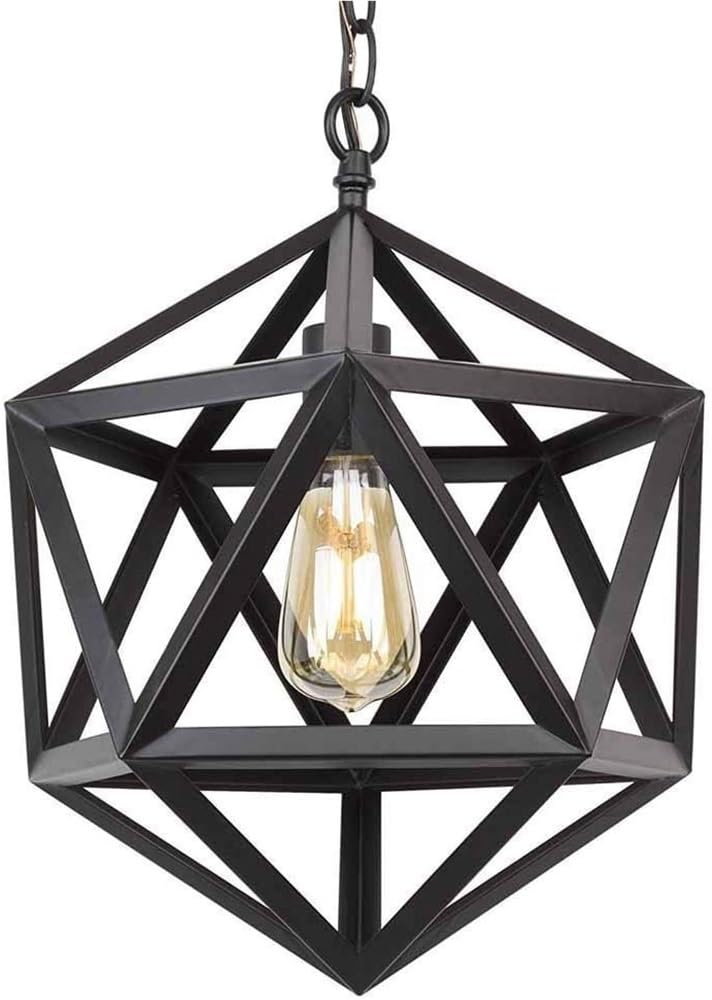 BLOOHK Modern Industrial Geometric Pendant Light, Black Metal Cage Hanging Light Fixture Adjustable Farmhouse Chandelier for Kitchen Island, Dining Room & Foyer