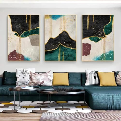 Peinture abstraite dorée noire en toile luxueuse pour un salon moderne chic