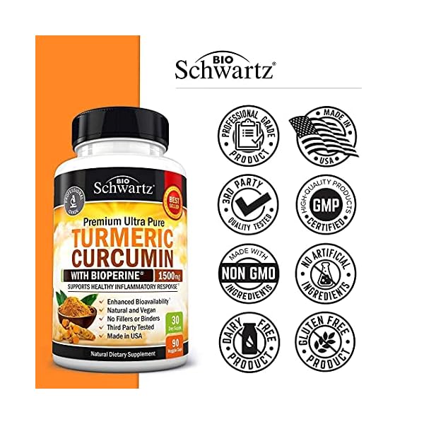 Turmeric-Curcumin-with-BioPerine-1500mg-Natural-Joint-Healthy-Inflammatory-Support-with-95-Standardized-Curcuminoids-for-Potency-Absorption-Non-GMO-Gluten-Free-Capsules-with-Black-Pepper Turmeric Curcumin with Black Pepper Extract 1500mg - High Absorption Ultra Potent Turmeric Supplement with 95% Curcuminoids and BioPerine - Non GMO Turmeric Capsules for Joint Support - 90 Capsules