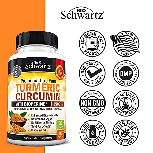 Turmeric Curcumin with Black Pepper Extract 1500mg - High Absorption Ultra Potent Turmeric Supplement with 95% Curcuminoids and BioPerine - Non GMO Turmeric Capsules for Joint Support - 90 Capsules - Image 6