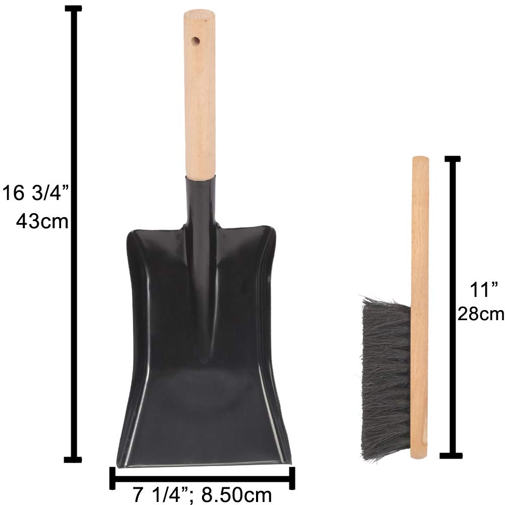 Aboniris Coal Shovel and Hearth Brush Set Made of Natural Wood and Coco Bristles, Hearth Tidy