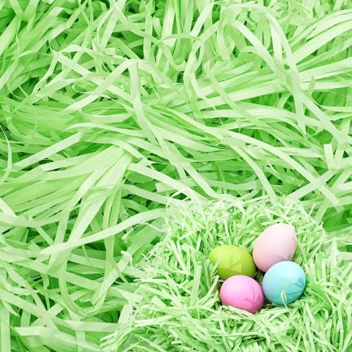 Ostergras Grün 200g aus Papier – Umweltfreundliches Füllmaterial Geschenk & Geschenkbox – Geschreddertes Papier für Ostern Grass Deko, Körbe, Nester & Verpackungen (Grasgrün)