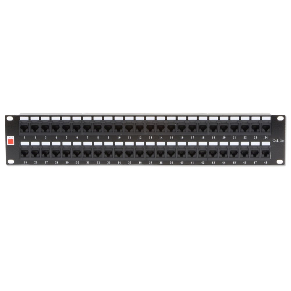 19" CAT5e 2U 48 Port RJ-45 Patch Panel, Unshielded, Black