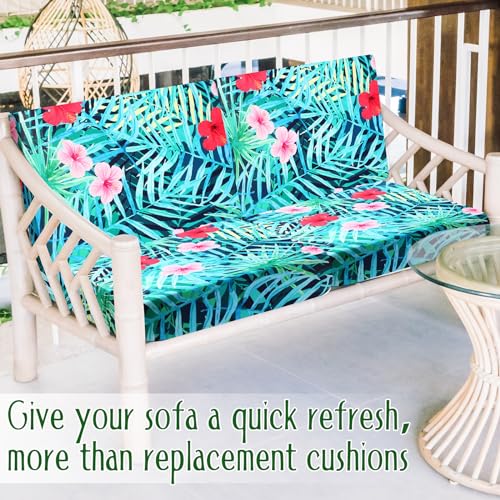 Spiareal 8 Pcs Waterproof Patio Stretch Sofa Cushion Cover, Outdoor Cushion Cover Replacement Include 4 Backrests and 4 Cushions, Sofa Seat Covers Furniture Protector (Tropical Plants) - Thumbnail 2