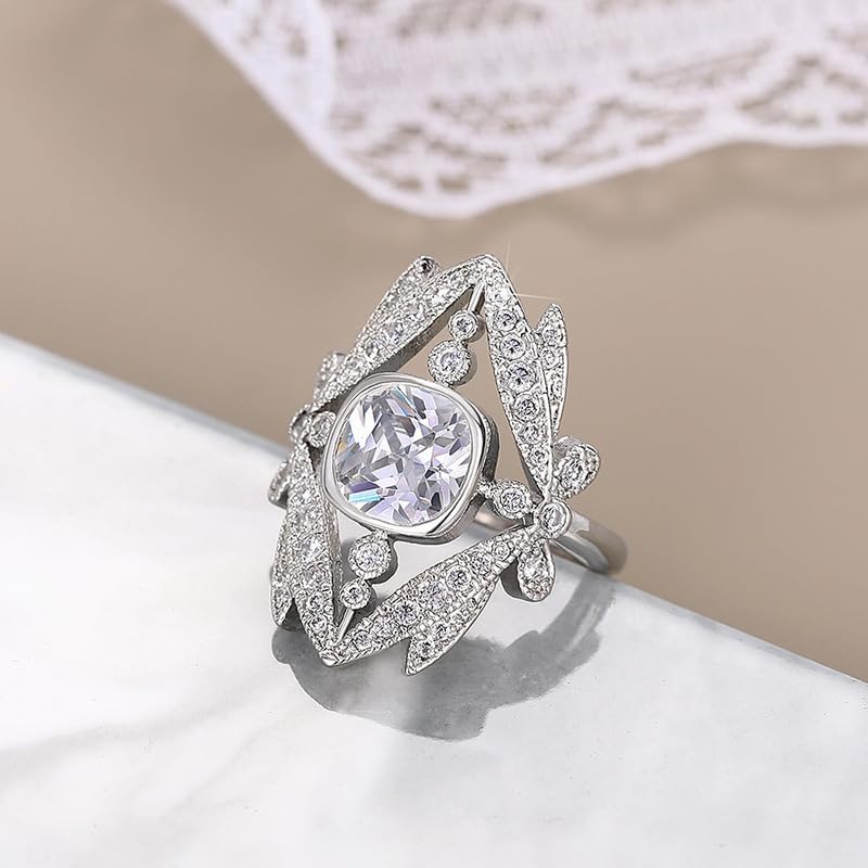 925 Plated Silver Shiny Full Diamond Gemstone Ring for Women's Cubic Zirconia Gemstone Birthstone CZ Diamond Multi Row Ring Eternity Engagement Wedding Band Rings for Women Size 8# - Image 3