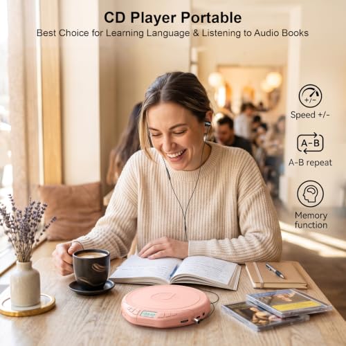 Image of Gueray Portable CD Player with Earphones CD Player for Car | CD Dsicman with Anti-Skip Shockproof with LCD Display Support PROG Memory Repeat Function