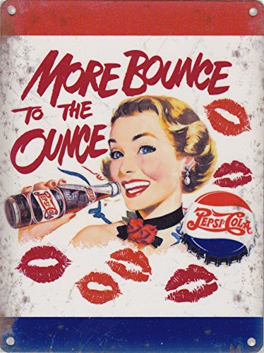 Cartel de Metal Original de Pepsi Cola con Texto en inglés More Bounce to The Ounce, 40 cm x 30 cm