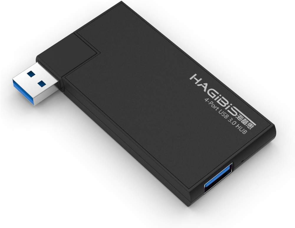 Hagibis USB 3.0 HUB, 180 Degree Rotation Super Speed External 4 Port USB Hub for MacBook Air, Mac Pro/Mini, iMac, Surface Pro, XPS, Notebook, USB Flash Drives, Mobile HDD, Laptop, PC (Black)