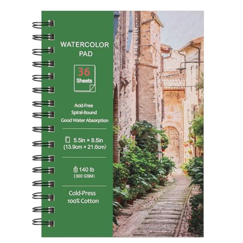 Prudiut 36 Sheets Watercolor Paper Pads 5.5x8.5”, 140 lb/300 GSM