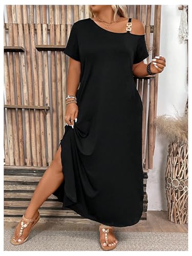 SOLY HUX Women's Plus Size Cold Shoulder Short Sleeve Split Hem T Shirt Dress Summer Long Maxi Dresses3
