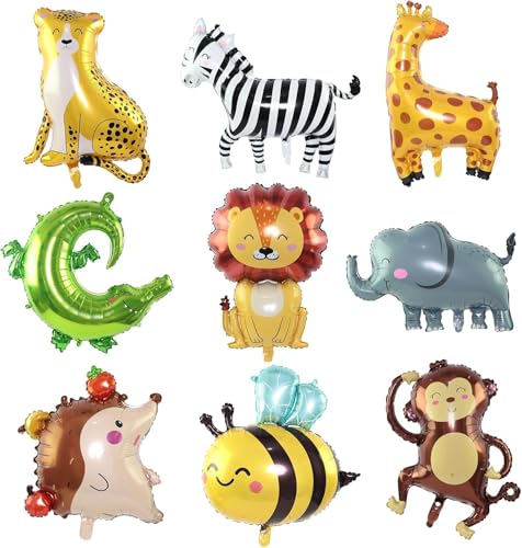 Siumir Luftballon Tiere, Folienballon Geburtstag, 9 Stück Luftballons Tiere, Waldtiere Deko, Safari Geburtstagsdeko, Folienballons für Kinder Party Deko