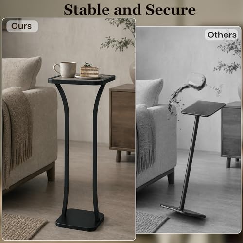 Image of Small Square Side Table, Drink Table with Weighted Base, Solid Wood & Metal Accent Table for Small Spaces, Pedestal End Table for Living Room, Bedroom, Office,Grey