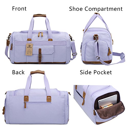 BLUBOON Weekender Overnight Duffel Bag with Shoes Compartment for Women Men Canvas Weekend Travel Tote Carry On Bag (Purple)