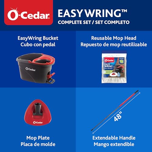 O-Cedar EasyWring Microfiber Spin Mop, Bucket Floor Cleaning System, Red, Gray, Standard - Image 7