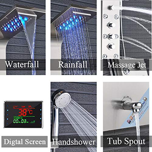 JUNSHENG-Columna-Ducha-Hidromasaje-LED-6-Salida-de-Agua-LCD-Pantalla-Acero-Inoxidable-Columna-de-Ducha-con-Cabezal-Ducha-y-Ducha-de-ManoNiquel-Cepillado