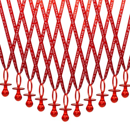 Image of 36 Pieces It's a Girl Baby Shower Pacifiers Necklace Acrylic Baby Party Favors Charm Pacifiers Necklace Baby Shower Party Decorations Table Scatter (Red)