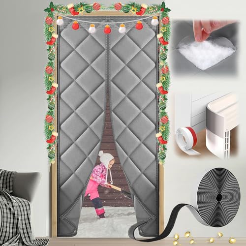 Magnet Wärmeschutzvorhang tür (90 * 210cm) Ohne Bohren, Kälteschutzvorhang für Türen, Türvorhang Thermo Kälteschutz, Fliegengittertüren Wrmevorhang Kälteschutz Haustür für Wohnzimmer...