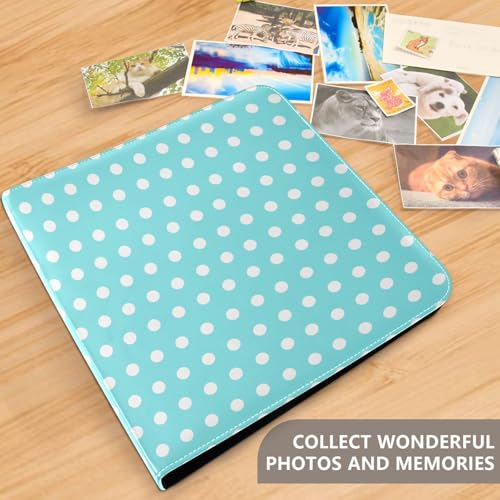 Álbum de fotos autoadhesivo Scrapbook DIY con diseño de lunares azul cielo y blanco, encuadernador de 3 anillos, 40 páginas, tamaño 11.8 x 11.2 pulgadas miniatura 5