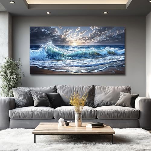 FUHAIHUA Large Wall Decor For Living Room Canvas Wall Art For Office Wall Decorations For Bedroom Coastal Sunset Waves Landscape Paintings Modern Pictures Artwork Room Home Decor 24x48 In by FUHAIHUA - Used condition - Image 5