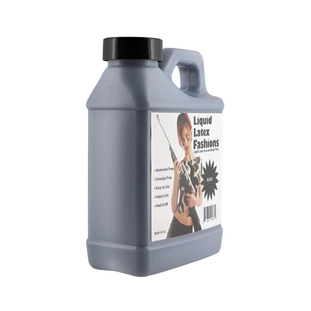 Black 8 Oz - Liquid Latex Body Paint, Ammonia Free No Odor, Easy On and Off, Cosplay Makeup, Creates Professional Monster, Zombie Arts - Image 2