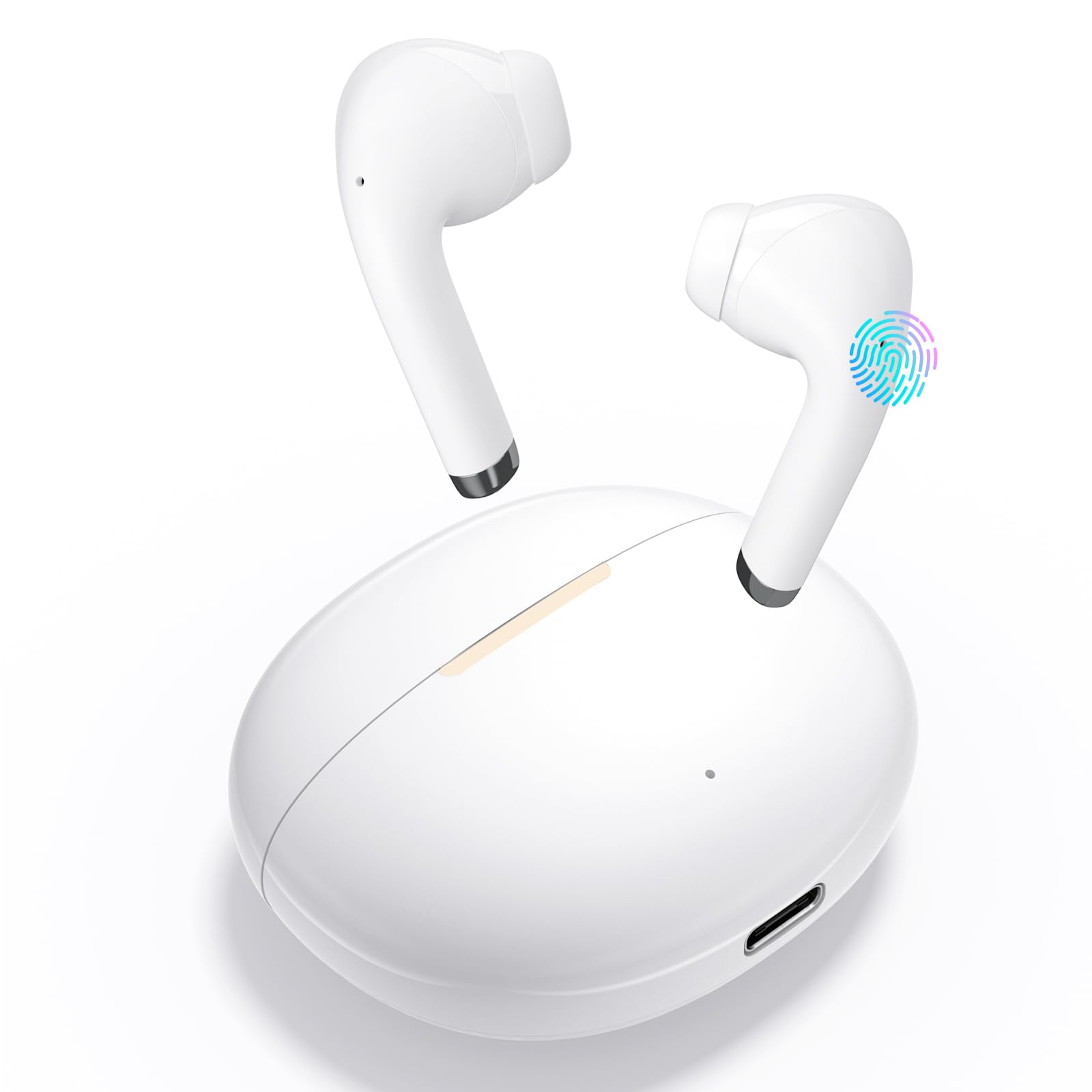 yobola Écouteurs Bluetooth 5.4 sans Fil, Confortable Écouteur HiFi Stéréo Basses avec 4 Mics HD, Semi-in-Ear Casque Contrôle Tactile Mini IPX7 Étanche USB-C pour iOS/Android Telephone, Sport