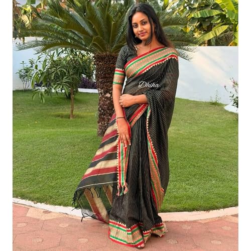 Image of Narayanpet Pure Cotton Saree for Women | Preethika Big Border Saree with Running Blouse | Tassels | Handloom Weave