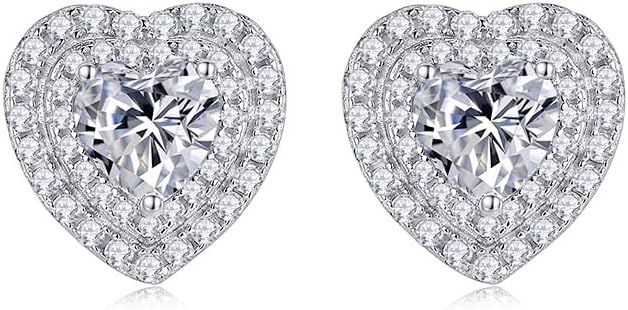 18K Gold Plated Luxury Heart-Shaped Crystal Stud Earrings – Sparkling Double-Layer Cubic Zirconia Earrings for Women, Elegant Statement Jewelry