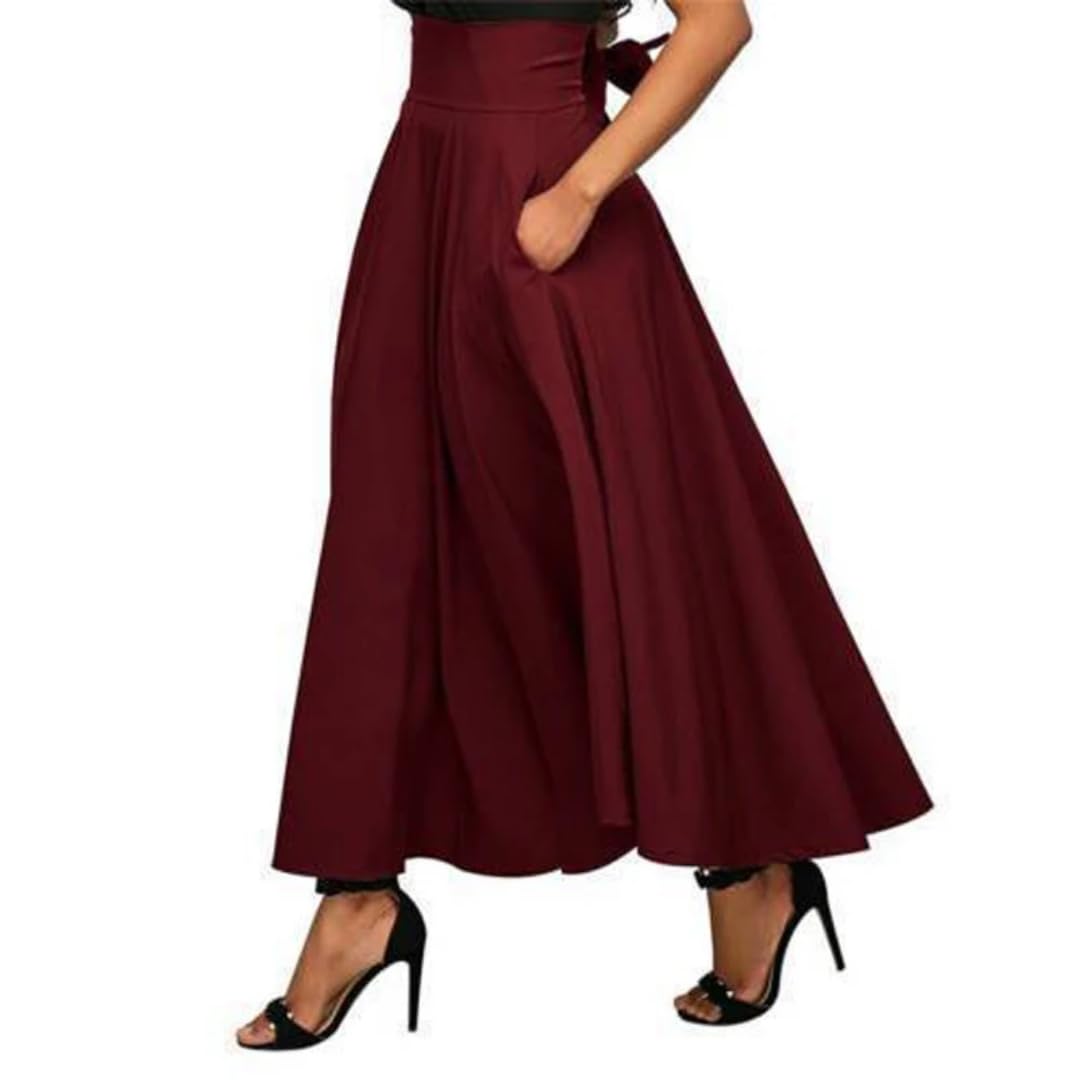 Falda Larga Plisada de Talle Alto Vestido Completo para Mujer