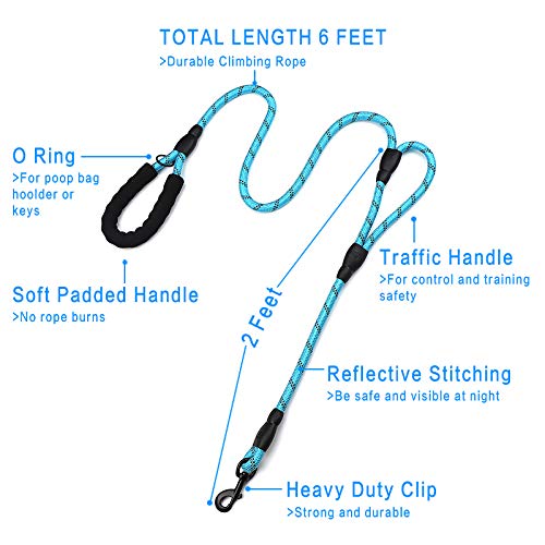 Rope Dog Leash 6Ft Long,Traffic Padded Two Handle,Heavy Duty,Reflective Double Handles Lead For Control Safety Training,Leashes For Large Dogs Or Medium Dogs,Dual Handles Leads(Light Blue) #TOP1