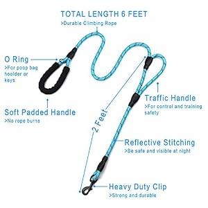 Plutus Pet Rope Dog Leash 6ft long,Traffic Padded Two Handle,Heavy Duty,Reflective Double Handles Lead for Control Safety Training,Leashes for Large Dogs or Medium Dogs,Dual Handles Leads(Light Blue) Plutus Pet Rope Dog Leash 6ft long,Traffic Padded Two Handle,Heavy Duty,Reflective Double Handles Lead for Control Safety Training,Leashes for Large Dogs or Medium Dogs,Dual Handles Leads(Light Blue)