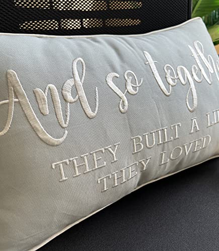 Yugtex And So Together They Built A Life They Loved Cotton Embroidered Lumbar Accent Pillowcase - 12X20 Inches, Robins Egg #TOP2