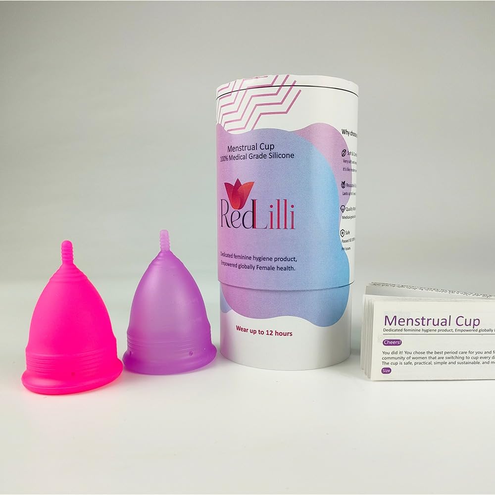 RedLilliMenstrual Cups for Women (Purple & Red Rose) - Reusable Period Cup with Menstrual Cup Sterilizer (Large)