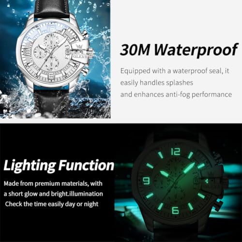 Image of OLEVS Men Watch Big Face Chronograph Waterproof Leather Strap Fashion Watch
