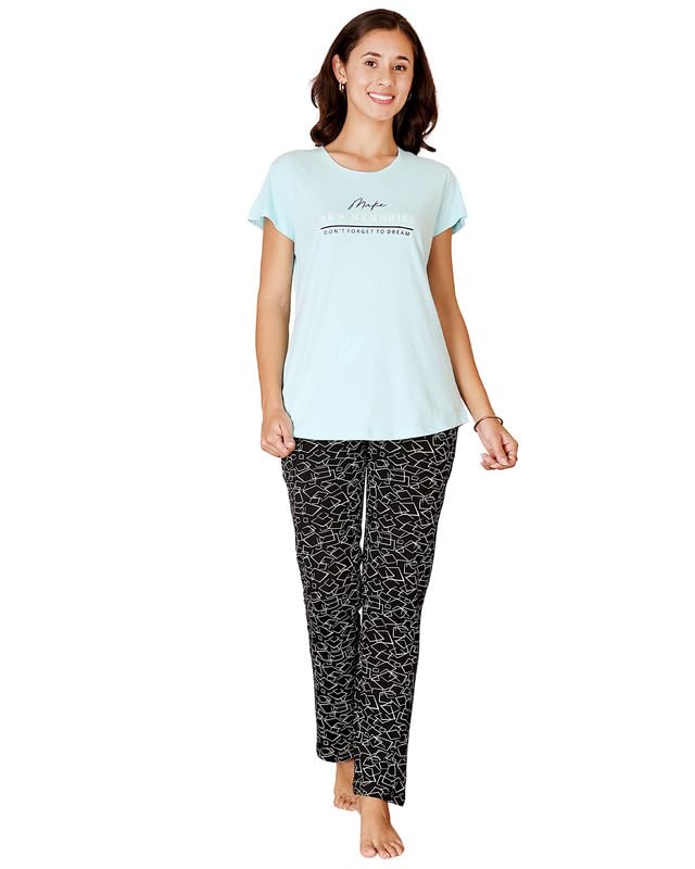 Women's Cotton Printed T-Shirt and Payjama Set | Soft & Breathable Nightwear | Short Sleeves | Loungewear Co-Ord Set BSLS11042-image-28