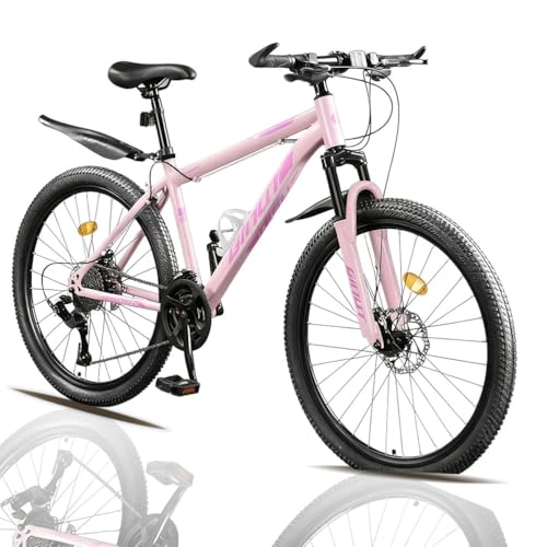 CUIOT 26インチのマウンテンバイクス 21段変速 高炭素鋼フレーム 防滑タイヤ 機械式ディスクブレーキ 前サスペンション リアキャリア付き クロスバイク シテ 大人用 MTBクコストパフォーマンス 通勤 通学 街乗り シティバイク スポーツバイク オ