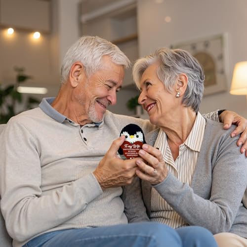 Image of Valentines Day Gift for Wife - to My Wife Penguin Gift - Handmade Crochet Penguin with Heart, Romantic Anniversary & Valentine's Day Gift for Wife, Cute Love Keepsake, Meaningful Marriage Present