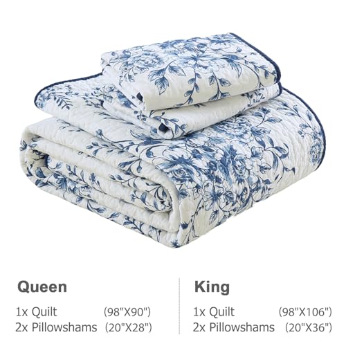 Colcha de algodón transpirable y ligera King reversible floral azul 7