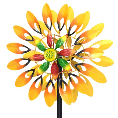 Metal Sunflower Wind Spinner Outdoor, 13" W x 64" H