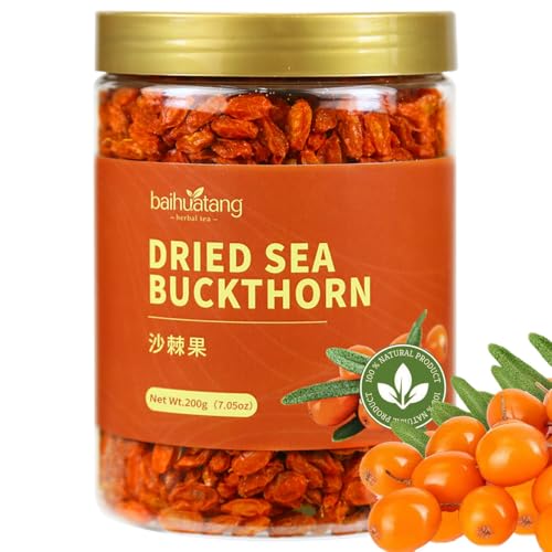 Baihuatang Dried Sea Buckthorn Berries 7.05oz/200g No Additives,Tart &amp; Tangy Flavor Premium Hand-Picked Whole Fruits Sea Buckthorn Tea 沙棘