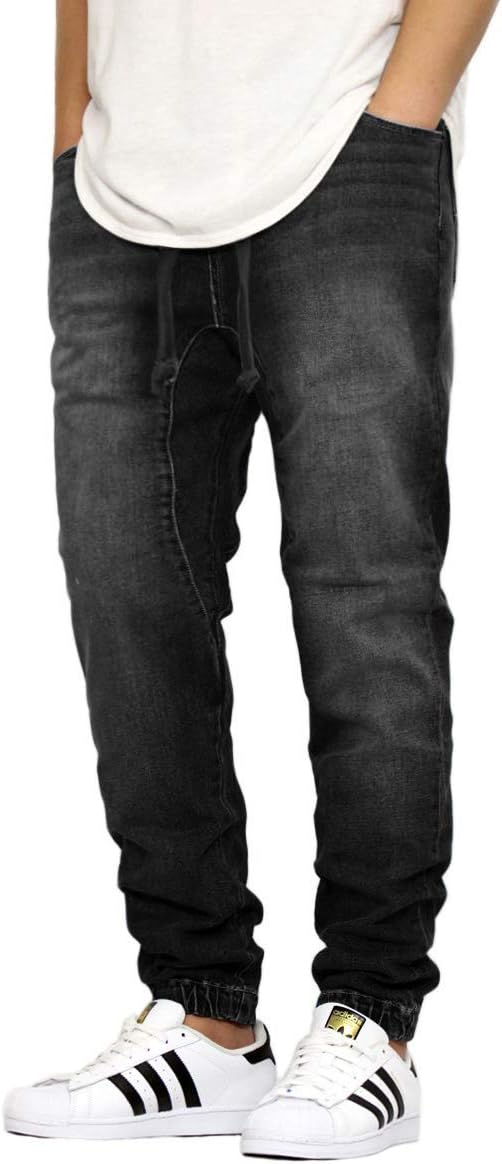 URBANJ Men's Slim Fit Drop Crotch Denim Jogger Pants S-5XL