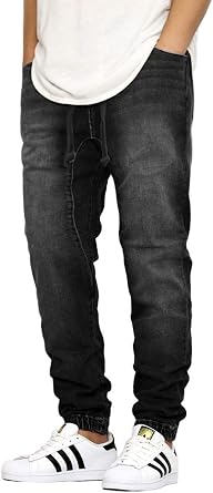 URBANJ Mens Slim Fit Drop Crotch Denim Jogger Pants S-5XL