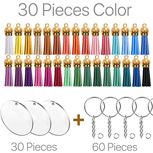 image for AyeVision 120 Pcs Acrylic Circle Blanks Keychain Tassels Set Transpare