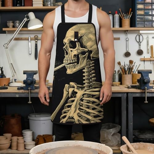 Delantal de trabajo Heavy Duty Smoking Skull con múltiples bolsillos miniatura 4