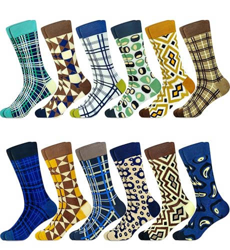 Men's Dress Socks Argyle Black Dress Fun Funny Colorful Novelty Crazy Patterned Sock Cotton Calf Bulk Packs Size 8-12