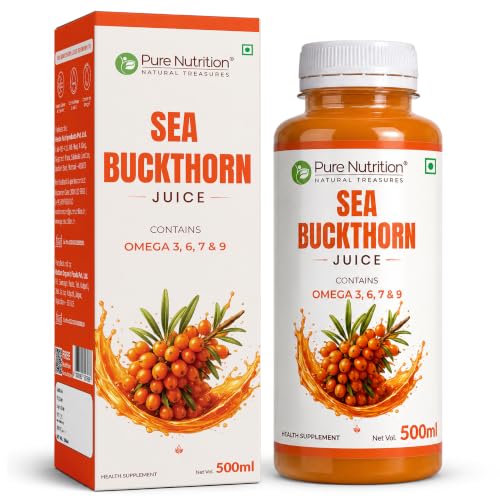 Image of Pure Nutrition Seabuckthorn Juice 500ml | Rich in Omega Fatty Acids (3,6,7 & 9), Vitamins & Antioxidants | Sea buckthorn Supports Immunity, Heart & Digestive Health | Promotes Skin, Cellular Health & Overall Wellness