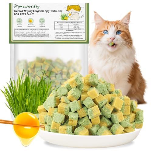 Snacks Liofilizados con Hierba para Gatos y Yema de Huevo, Snacks Hierba Gatera para Gatos, Control de Bolas de Pelo y Pelo Saludable