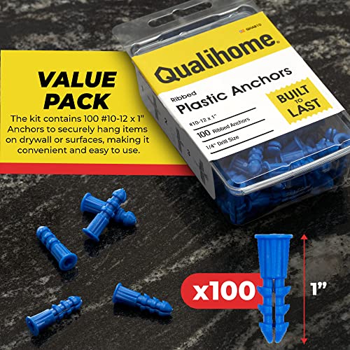 Premium Quality Ribbed Plastic Anchors, 100 Pack (#10-12 X 1") #TOP5