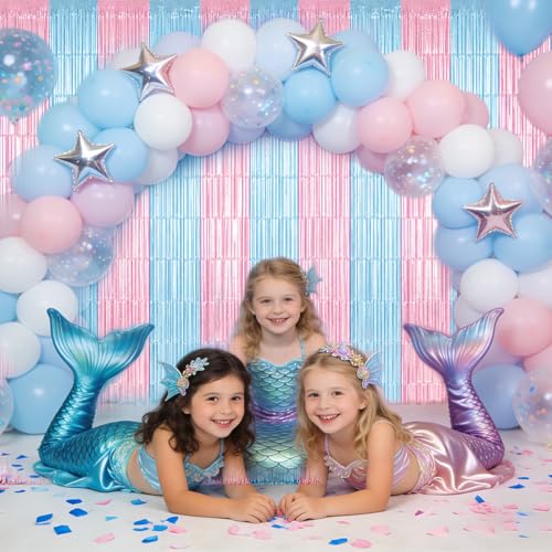 Image of TONIFUL Light Pink Light Blue Door Streamers,Black and Pink Photo Booth Backdrop Metallic Streamers Foil Fringe Curtain for Birthday,New Year,Graduation,Grad,Baby Shower Party Streamers Decoration