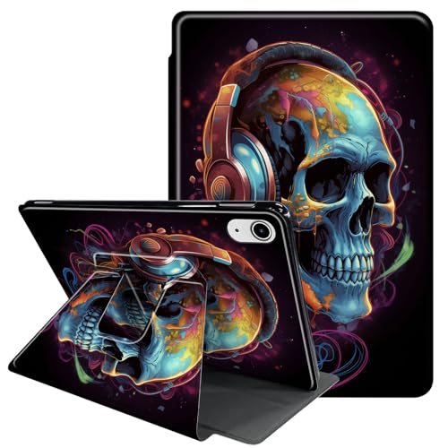 Case for iPad mini 7(A17 pro 2024)/Mini 6 8.3 inch-360 Degree Rotating Multi-Angle Viewing Slim Protective Cover with Auto Sleep/Wake for iPad mini 7th/6th Generation 8.3"-Skull with Headphones